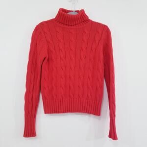 White + Warren 100% Cotton Ribbed Cable Knit Sweater Turtle Neck